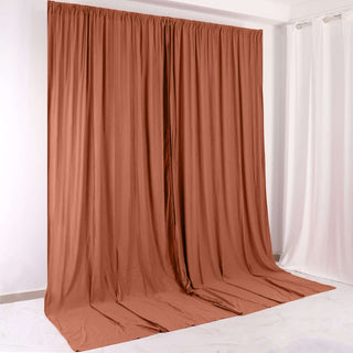 Terracotta (Rust) Scuba Polyester Curtain Panel: Add Elegance and Safety to Your Event Décor Terracotta (Rust) Scuba Polyester Curtain Panel: Add Elegance and Safety to Your Event Décor