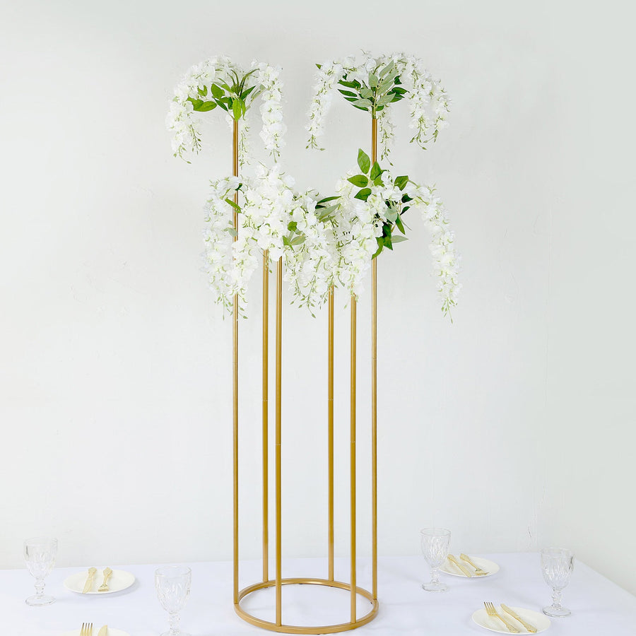 Tall Gold Metal Single Stem Flower Vase in Minimalist Style, 6-Tubes Table Centerpiece