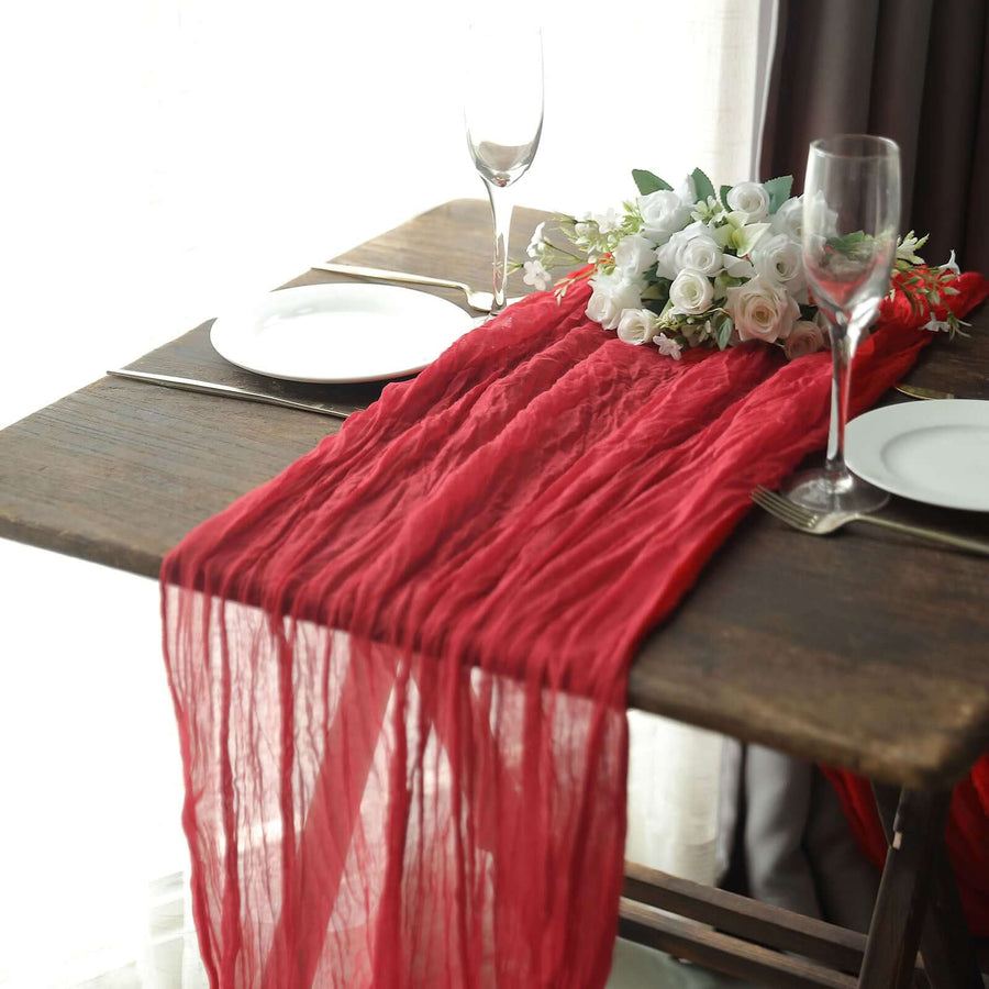 10ft Red Gauze Cheesecloth Boho Table Runner