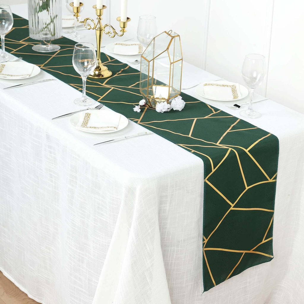 Geometric Polyester Table Runner 9ft Emerald Green | TableclothsFactory