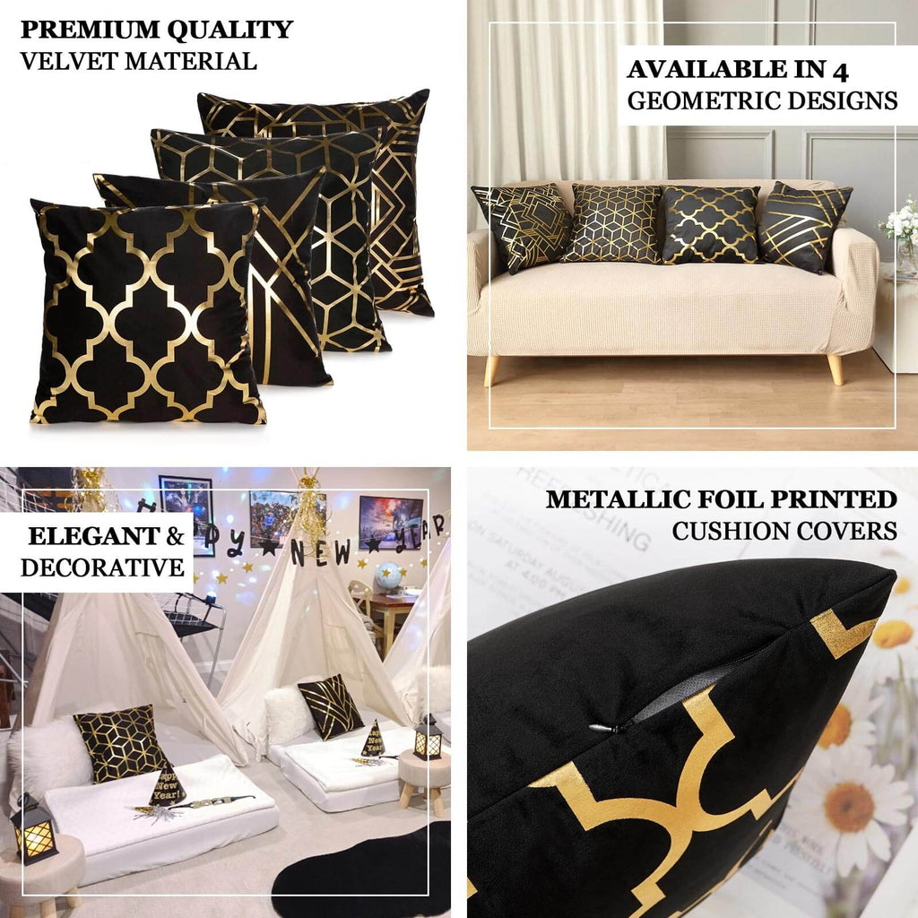 Black Gold Foil Velvet Geometric Throw Pillow Covers
