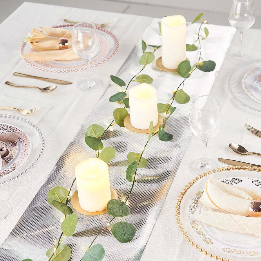 9Ft Silver Glamorous Column Print Table Runner, Disposable Paper Table Runner