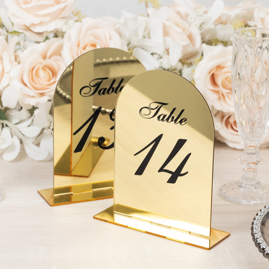 Gold Mirror Arch Acrylic Table Numbers (11-20) - 6\"x7\" Wedding Reception Signs
