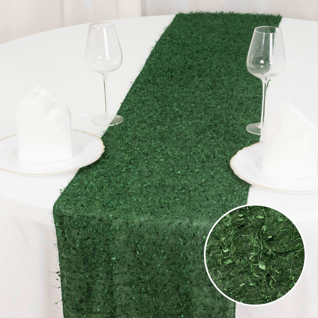 Green Fringe Shag Polyester Table Runner 12X108