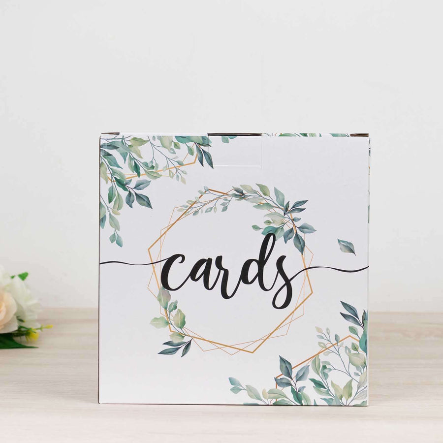Greenery Theme Wedding Reception Gift Card Box with Geometric Gold Foil Print