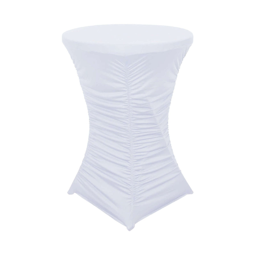 32inch White Rouched Pleated Heavy Duty Spandex Cocktail Table Cover
