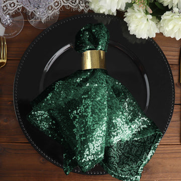 20”x20” Hunter Emerald Green Premium Sequin Cloth Dinner Napkin Reusable Linen