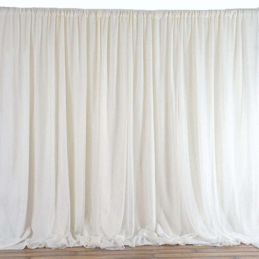 20ftx10ft Ivory Rod Ready Dual Layered Poly & Chiffon Backdrop Curtain