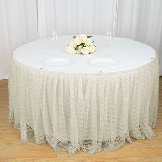 14ft Ivory Premium Pleated Lace Table Skirt