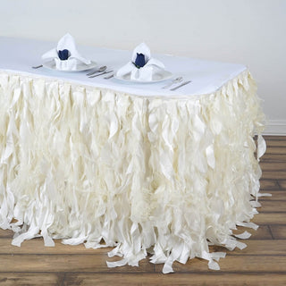 Elegant Ivory Curly Willow Taffeta Table Skirt