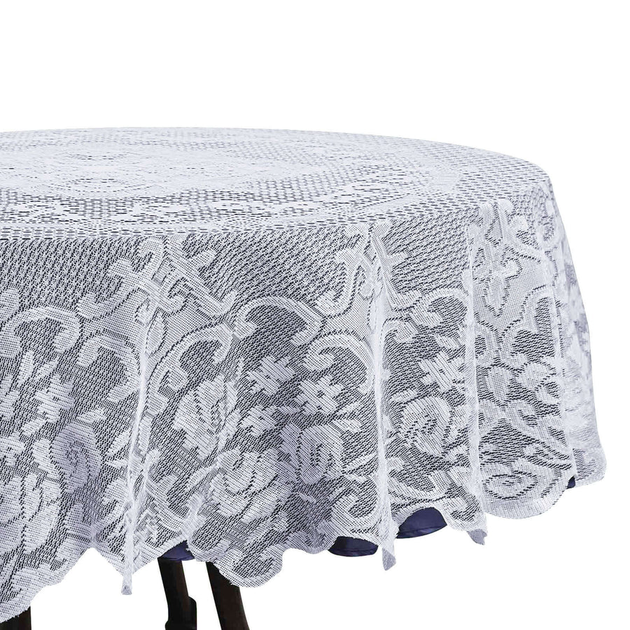 70" Premium Lace White Round Tablecloth