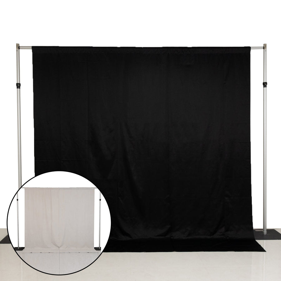 Lamour Satin Blackout Curtains 10ft x 10ft Panels Black/Ivory | Water-Resistant PU-Coated