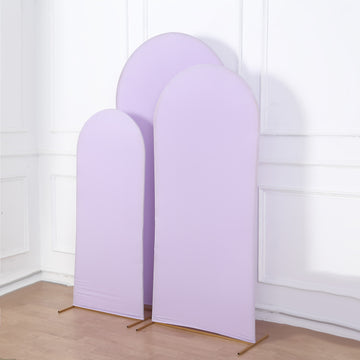 Set of 3 Matte Lavender Lilac Spandex Fitted Chiara Backdrop Stand Covers For Round Top Wedding Arch - 5ft, 6ft, 7ft