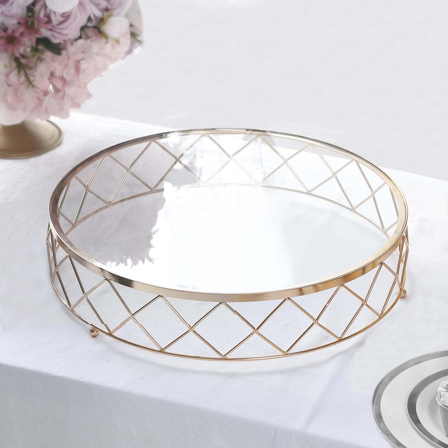 Gold geometric serving tray with clear glass top