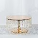 Metal Cake Stand Round Design Metallic Gold with Crystal Chains 14" Dia - Cupcake Dessert Pedestal 8" Tall
