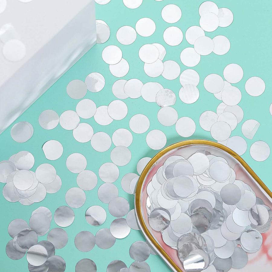 18G Bag | Silver Round Foil Metallic Table Confetti Dots, Balloon Confetti Decor