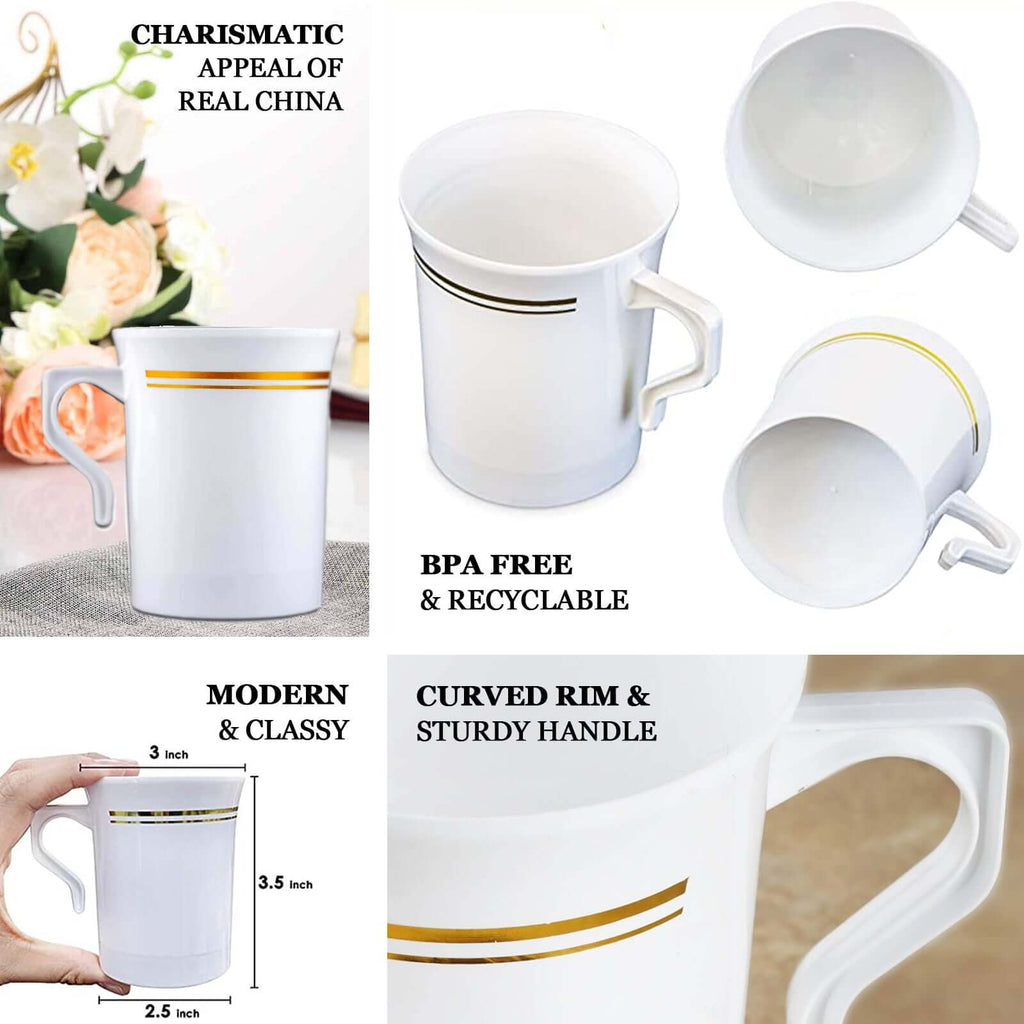 Plastic Coffee Mugs 8oz Clear with Gold Stripes