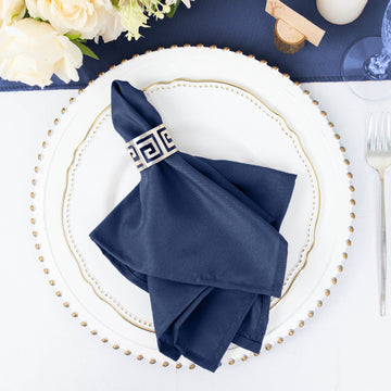 5 Pack Navy Blue Seamless Cloth Dinner Napkins, Wrinkle Resistant Linen 17"x17"