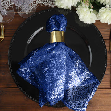 20”x20” Navy Premium Sequin Cloth Dinner Napkin Reusable Linen