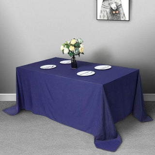 Elevate Your Event with the Navy Blue 90"x132" Seamless Polyester Rectangular Tablecloth