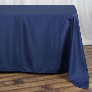 Unleash the Elegance with the Navy Blue 90"x132" Seamless Polyester Rectangular Tablecloth