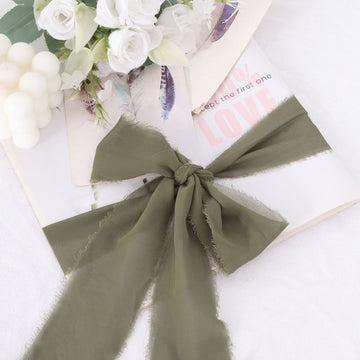 2 Pack 6yds Dusty Sage Green Silk-Like Chiffon Ribbon Roll, DIY Wedding Bouquet Linen Wrap