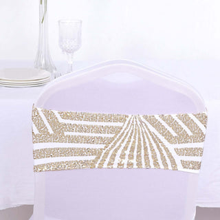 Add a Touch of Glamour with Gold Diamond Glitz Sequin White Spandex Chair Sash Bands Add a Touch of Glamour with Gold Diamond Glitz Sequin White Spandex Chair Sash Bands
