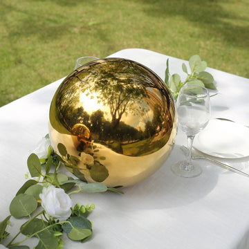 2 Pack 12" Gold Stainless Steel Shiny Mirror Gazing Ball, Reflective Hollow Garden Globe Spheres