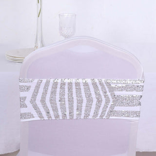 Elevate Your Event Decor with Silver Diamond Glitz Sequin Chair Sashes Elevate Your Event Decor with Silver Diamond Glitz Sequin Chair Sashes