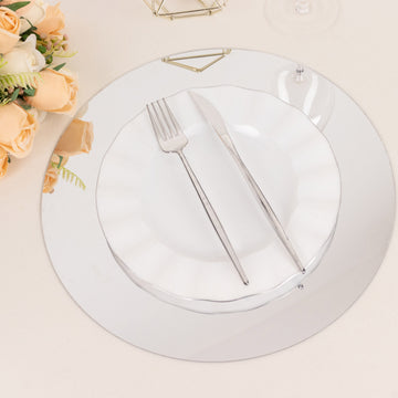 10 Pack Silver Mirror Lightweight Charger Plates For Table Setting, 13" Round Acrylic Decorative Dining Plate Chargers