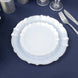 10-Pack Plastic 7" Round Dessert Appetizer Plates in Pearl White Sunflower with Silver Scalloped Rim