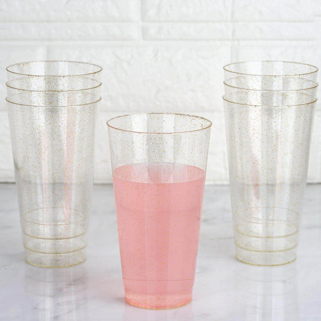 Plastic Party Cups 17oz Gold Glitter