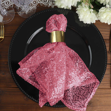 20”x20” Pink Premium Sequin Cloth Dinner Napkin Reusable Linen