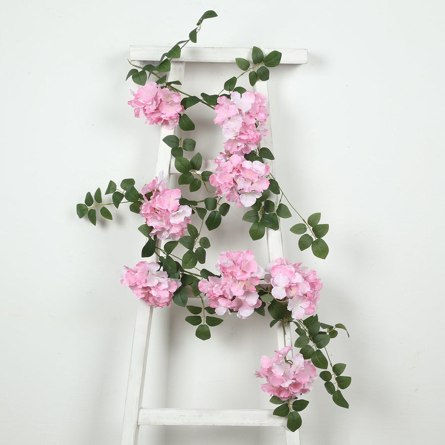 2-Pack Pink Artificial Hydrangea Garland 5.5ft – Artificial Silk Floral Vine