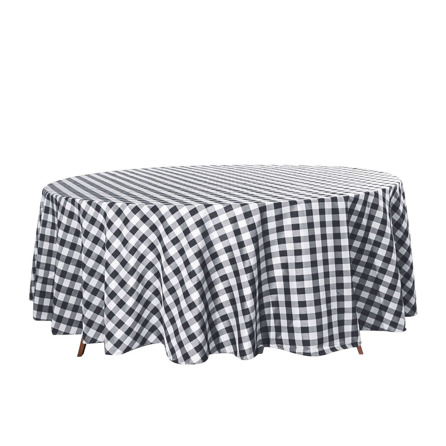 108" White Black Buffalo Plaid Round Tablecloth, Checkered Gingham Polyester Tablecloth
