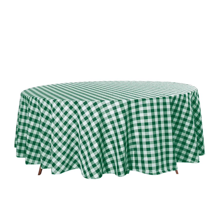 108" White Green Buffalo Plaid Round Tablecloth, Checkered Gingham Polyester Tablecloth