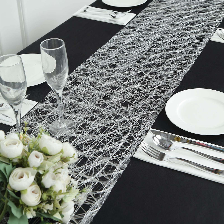 12x108inch Metallic Silver Non-Woven Fiberweb Polyester Table Runner – 50 GSM