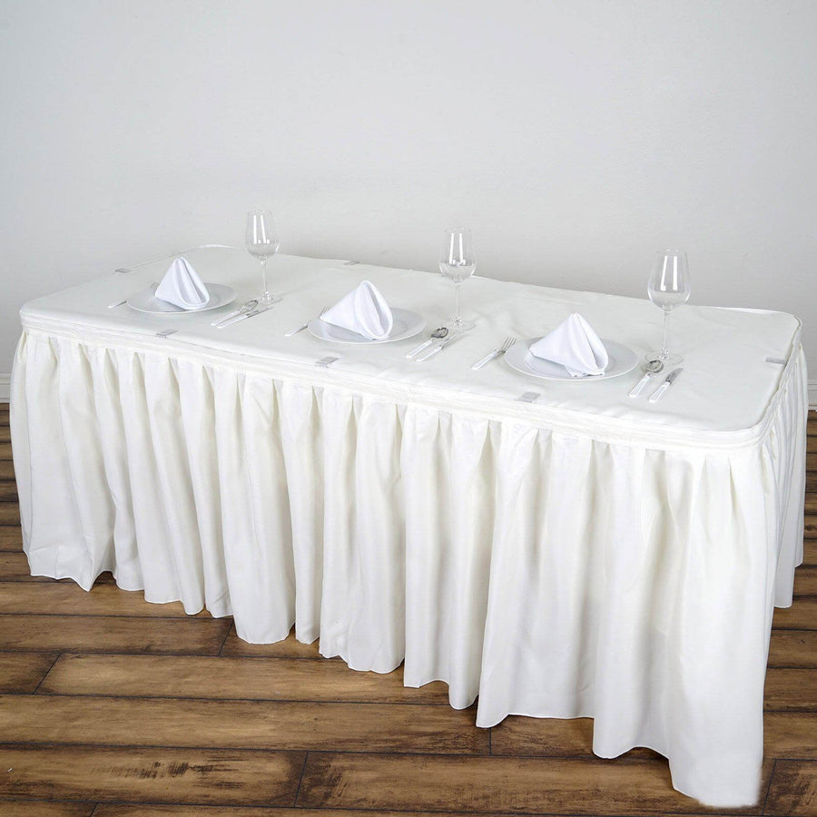 14ft Ivory Pleated Polyester Table Skirt, Banquet Folding Table Skirt