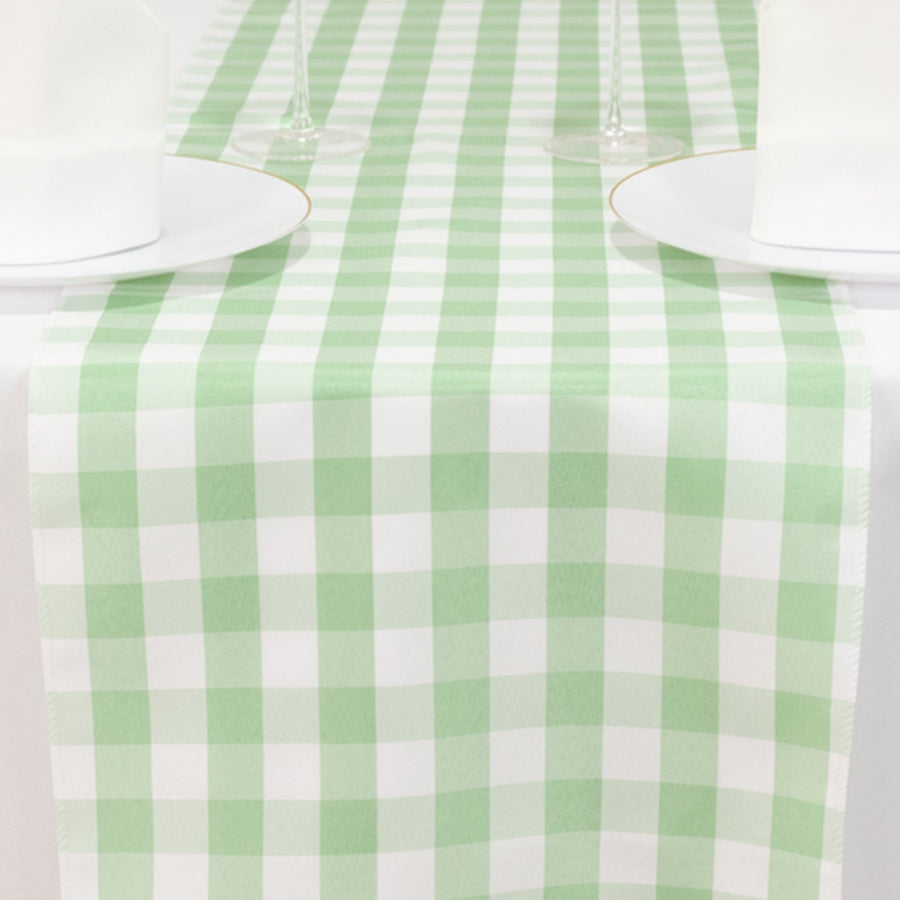 White Sage Green Buffalo Plaid Table Runner, Gingham Polyester Checkered Table Runner