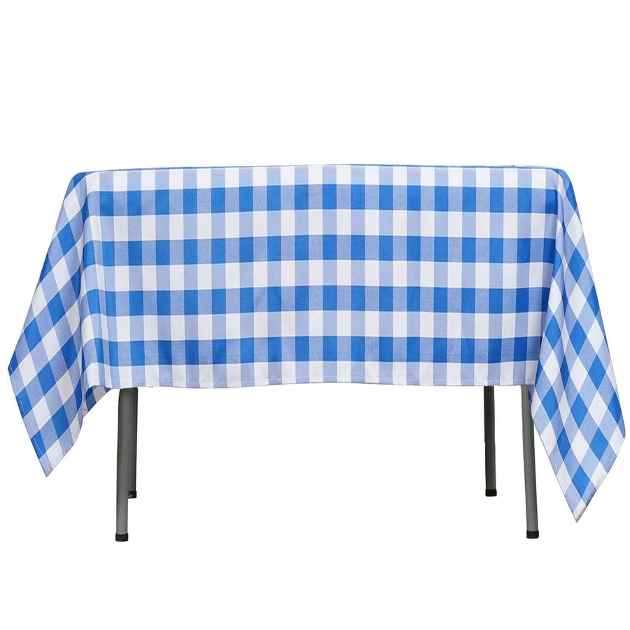 54"x54" White Blue Buffalo Plaid Square Tablecloth, Checkered Gingham Polyester Tablecloth