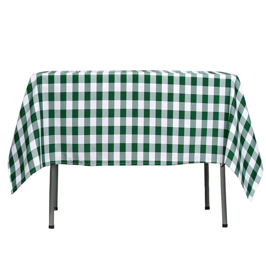 54\"x54\" White Green Buffalo Plaid Square Tablecloth, Checkered Gingham Polyester Tablecloth