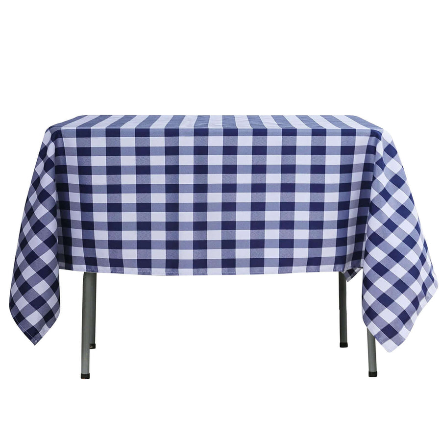 54"x54" White Navy Blue Buffalo Plaid Square Tablecloth, Checkered Gingham Polyester Tablecloth