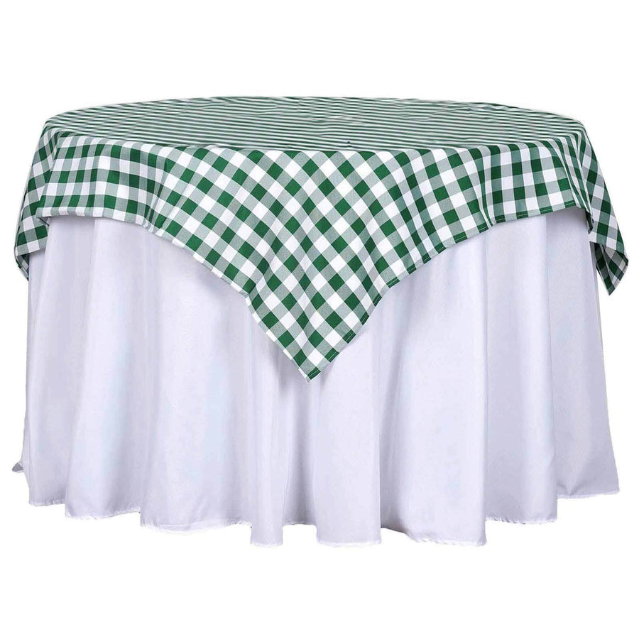 54"x54" White Green Buffalo Plaid Square Table Overlay, Checkered Gingham Polyester Table Overlay