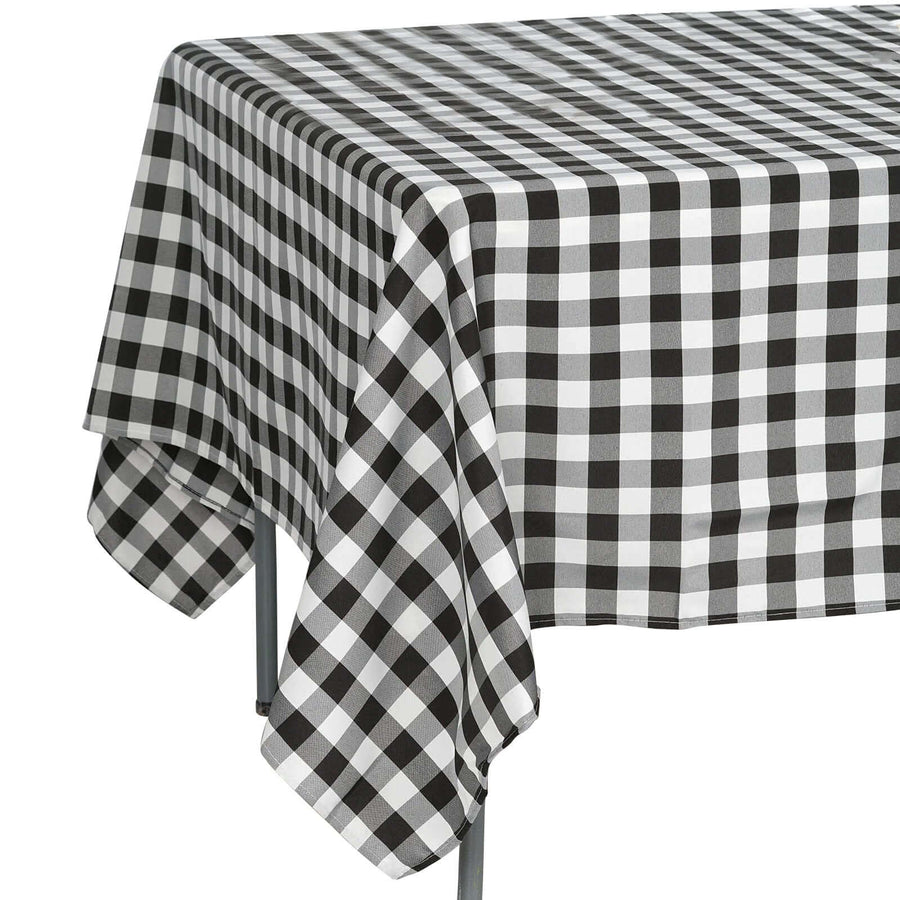 70"x70" White Black Buffalo Plaid Square Tablecloth, Gingham Polyester Checkered Tablecloth