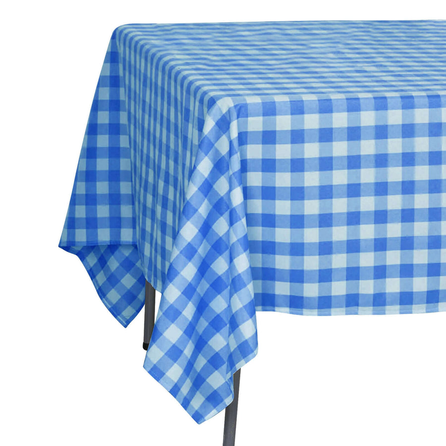 Blue and white checkered tablecloth on a table