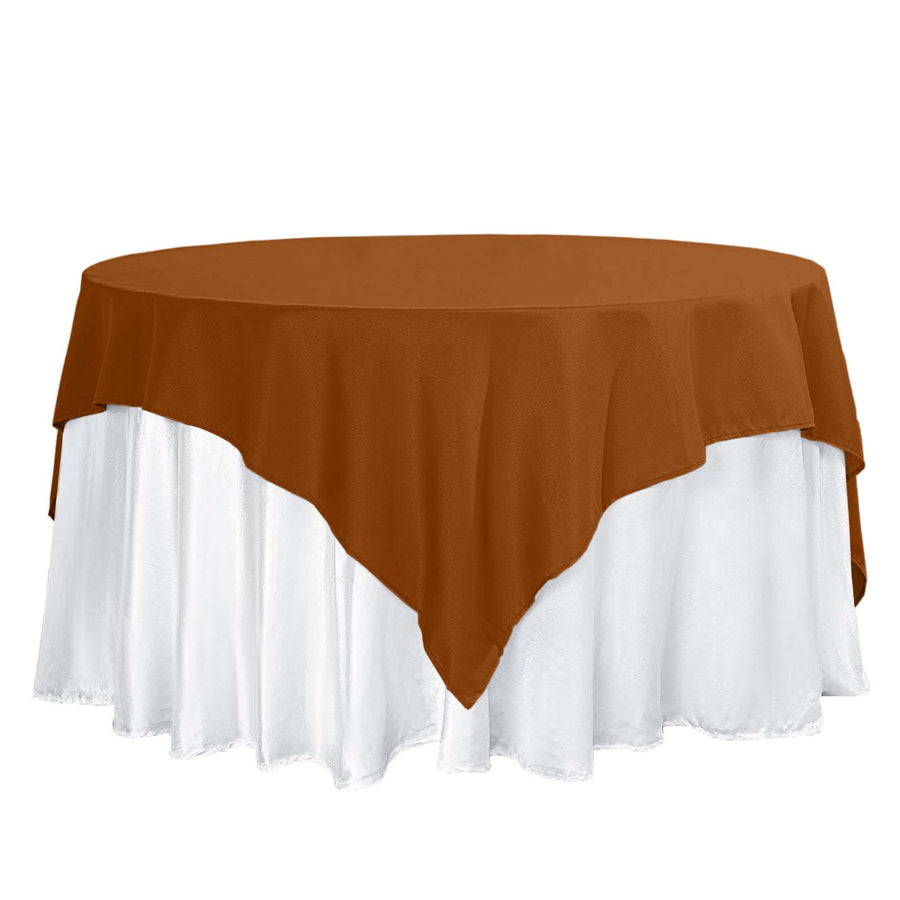 70"x70" Cinnamon Brown Polyester Square Table Overlay