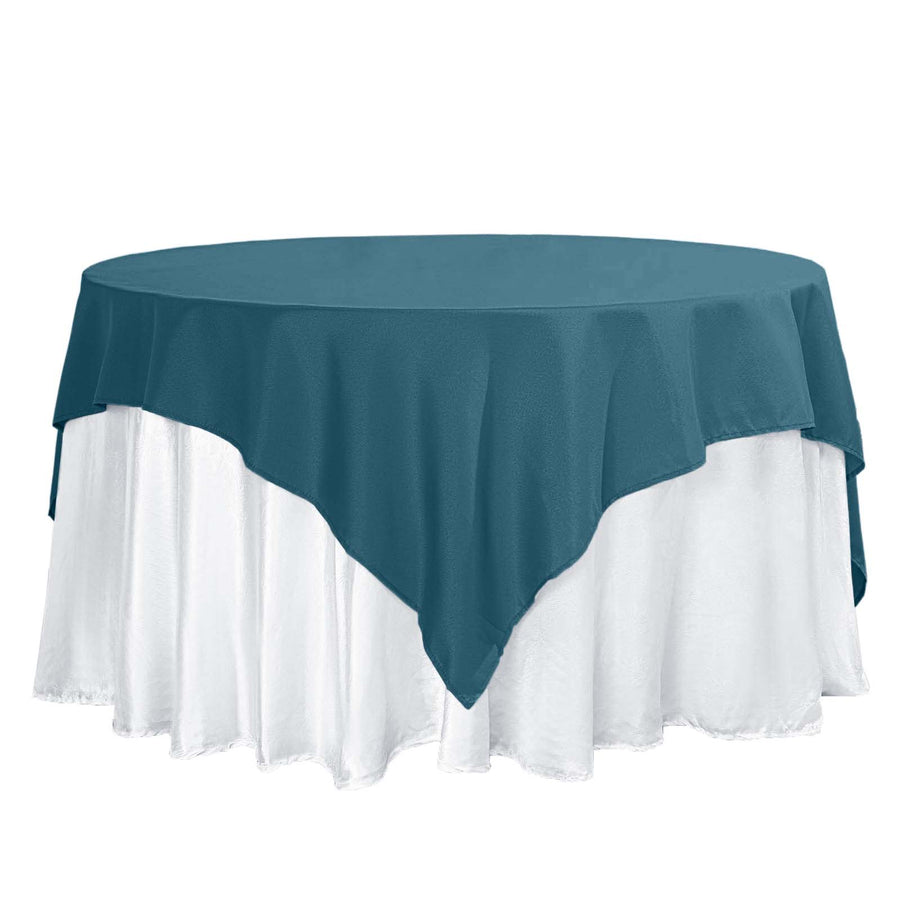 70"x70" Peacock Teal Polyester Square Table Overlay