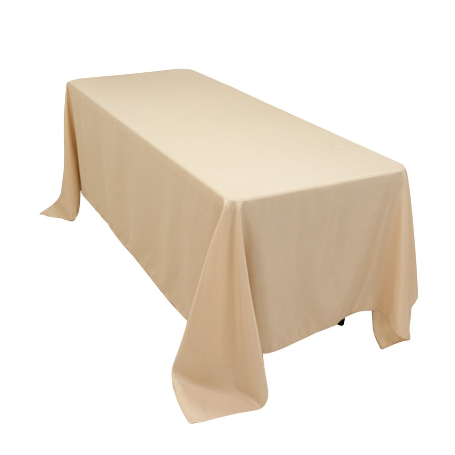 72"x120" Beige Polyester Rectangle Tablecloth, Reusable Linen Tablecloth