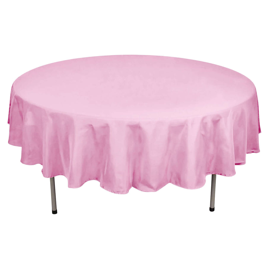 90" Pink Polyester Round Tablecloth