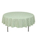 90" White Sage Green Buffalo Plaid Round Tablecloth, Gingham Polyester Checkered Tablecloth